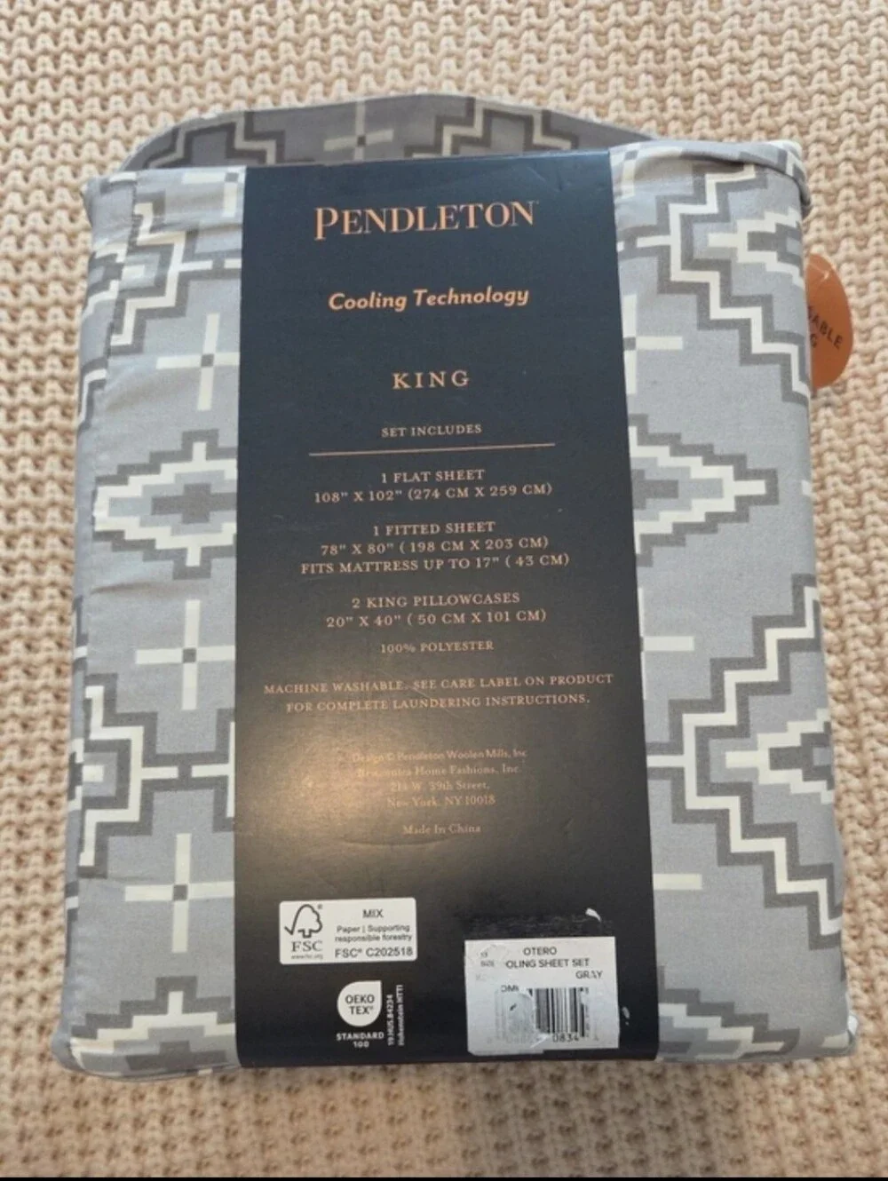 Pendleton Cooling Technology King Sheet Set In Grey Aztec Print